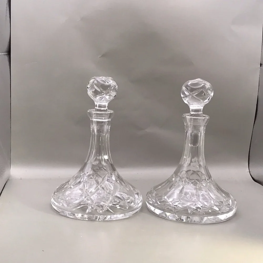2 Small Cut Glass/crystal Decanters Matching Stoppers But Bottles Differ 7